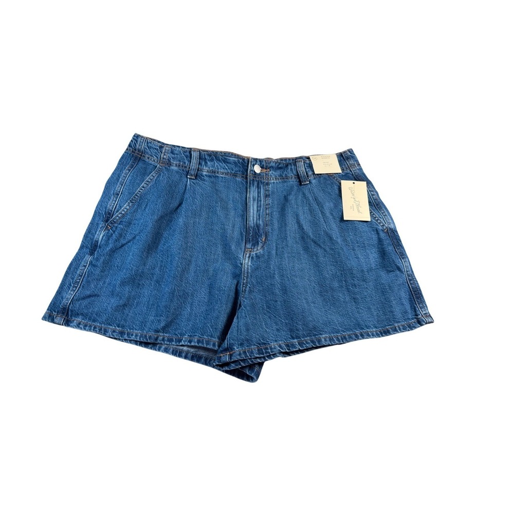Universal Thread High Rise Pleated Denim Shorts Dark Wash Blue Women Size 14 NWT